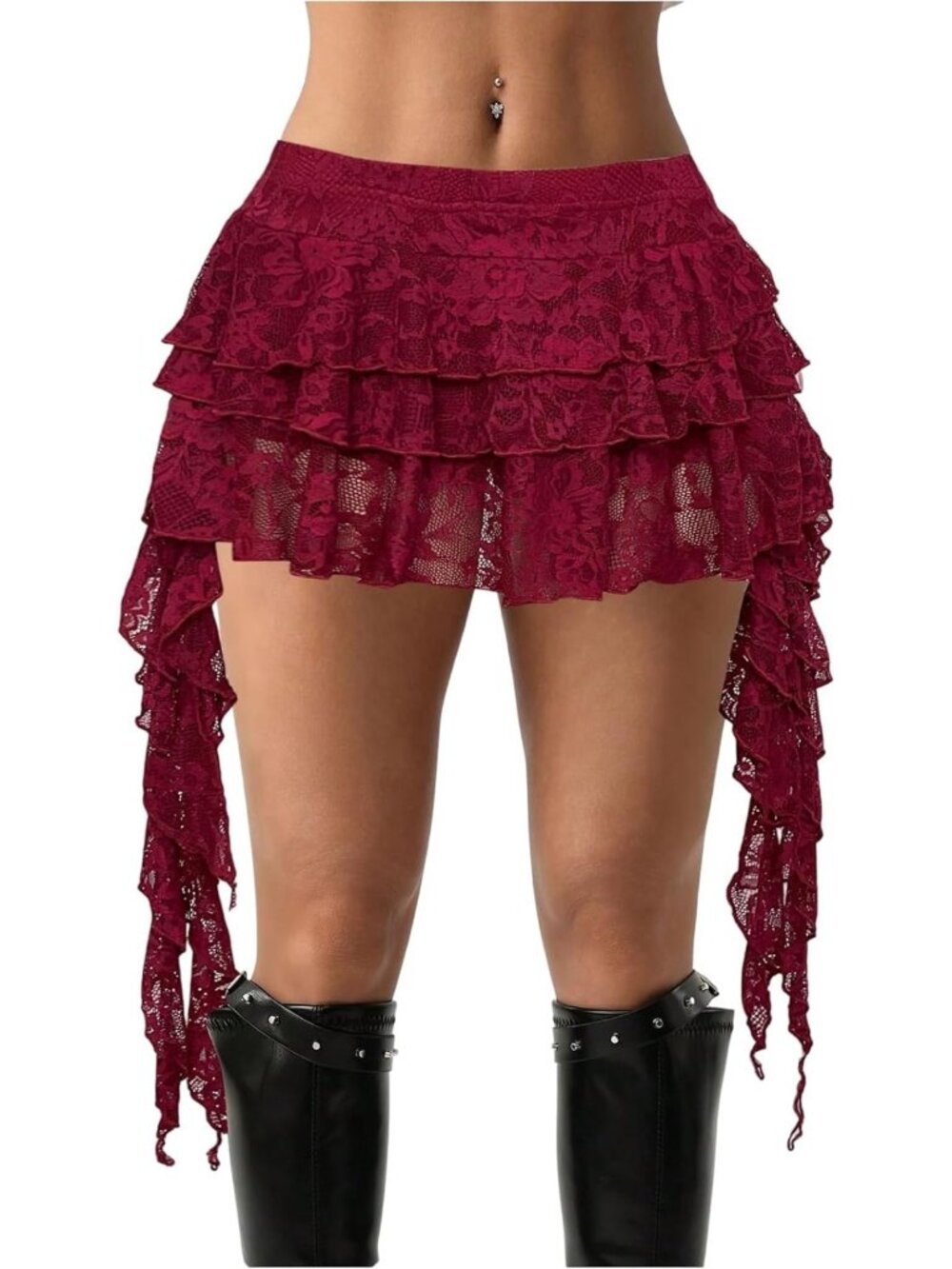 Y2K Boho Lace Ruffle Mini Skirt - Asymmetrical Festival Outfit for Women
